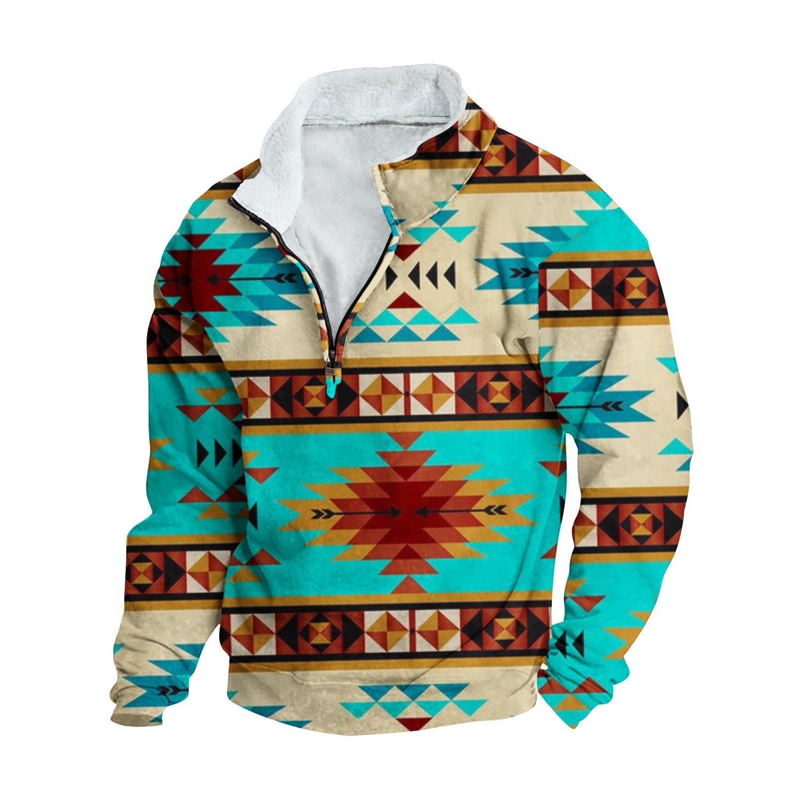 Mens FleeceNeck LongSleeve HalfZip Printed Jacket