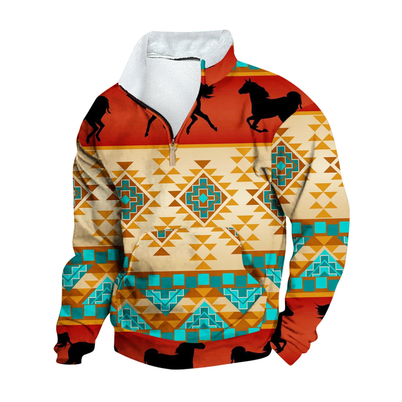 Mens FleeceNeck LongSleeve HalfZip Printed Jacket