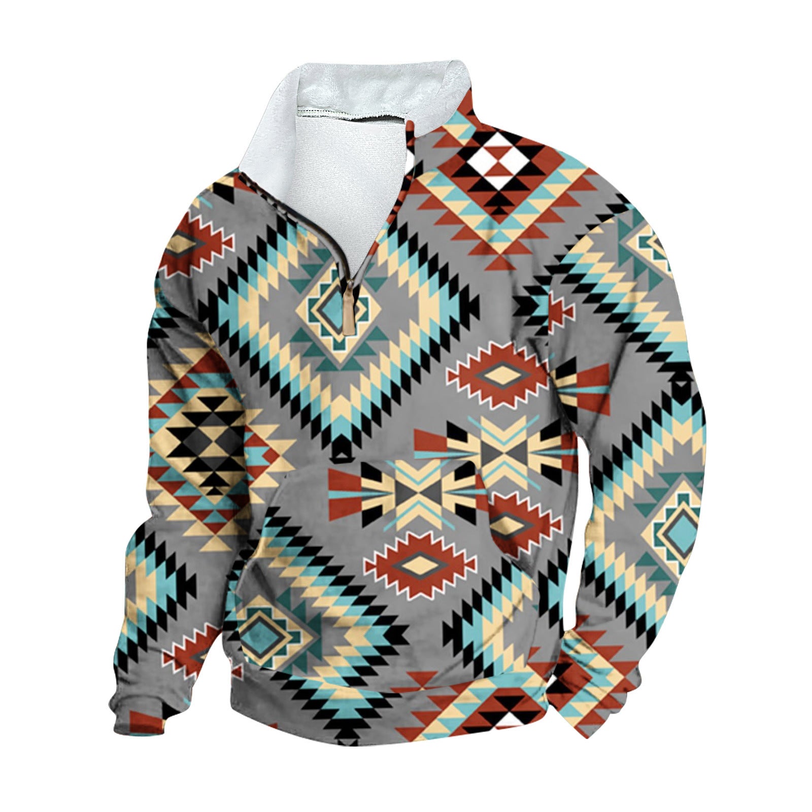 Mens FleeceNeck LongSleeve HalfZip Printed Jacket