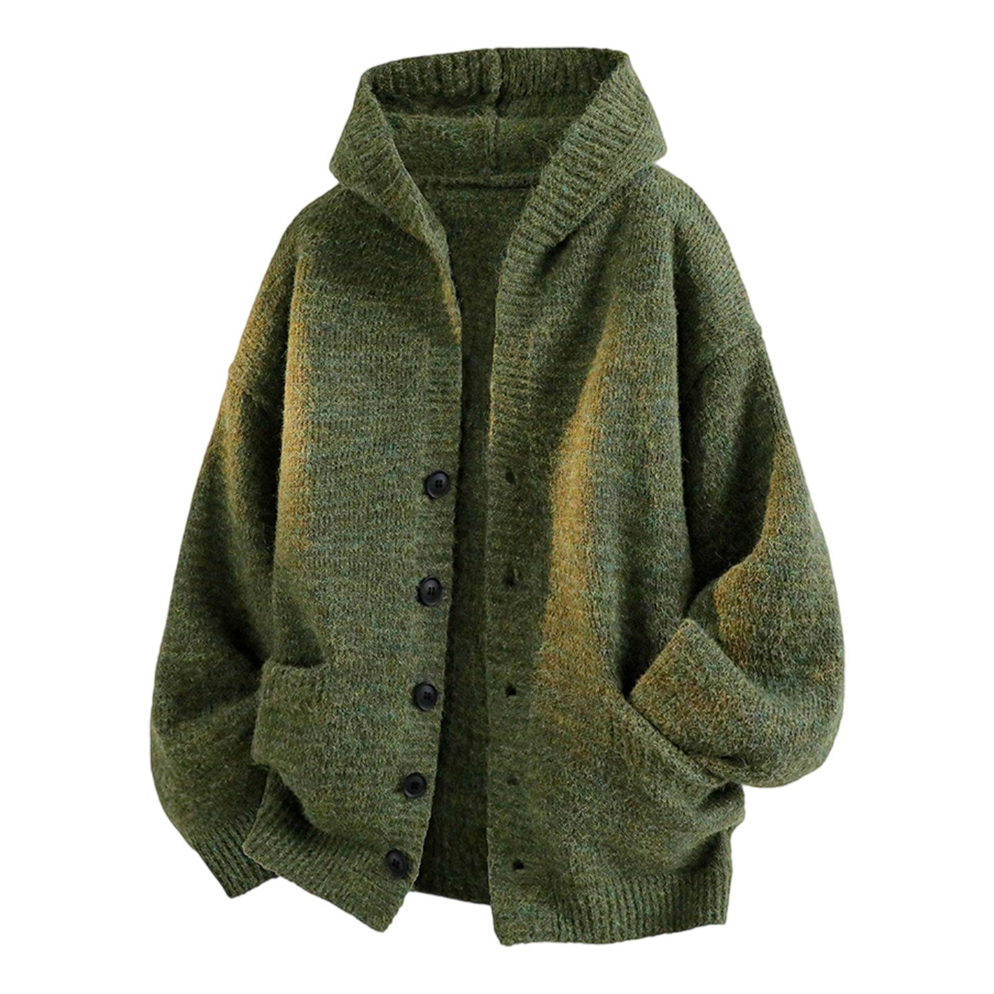 Mens Relaxed Loose-fitting Hooded Cardigan Knit Sweater