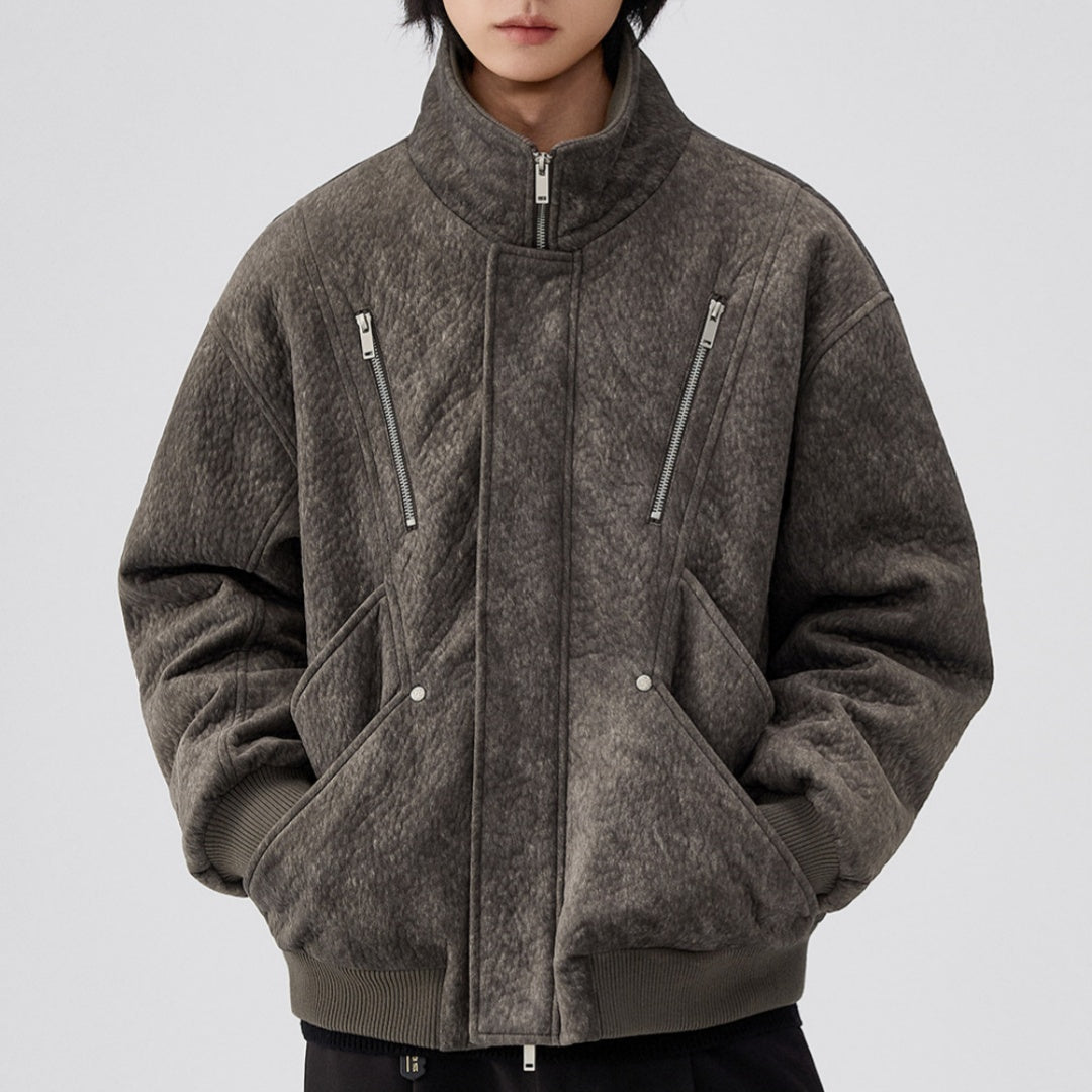 Mens Thick Solid-Color Wool Jacket Short Padded Coat