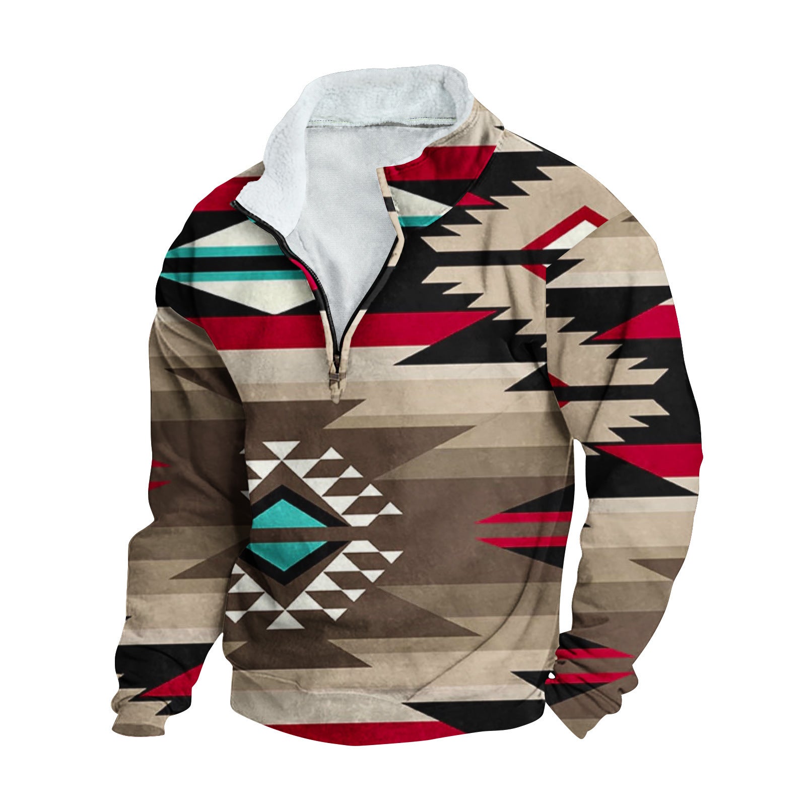 Mens FleeceNeck LongSleeve HalfZip Printed Jacket